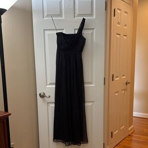 Ann Taylor Petite Full length Black One-Shoulder Chiffon Gown